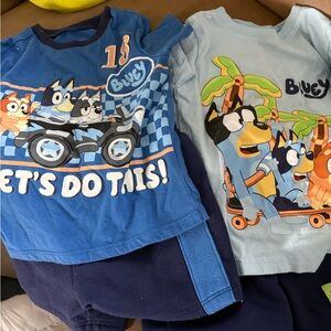 Blue Kids Matching Plush-Character Set with Playful Graphic Tee and Shorts